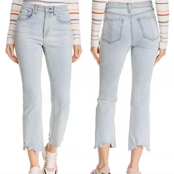 RAG & BONE Hana High Waist Destroyed Hem Ankle Bootcut Jeans Light Wash Cropped - Picture 3 of 16